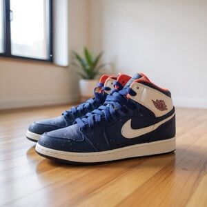 Nike Air Jordan 1 Mid Denim Splatter Size 5.5Y/7W